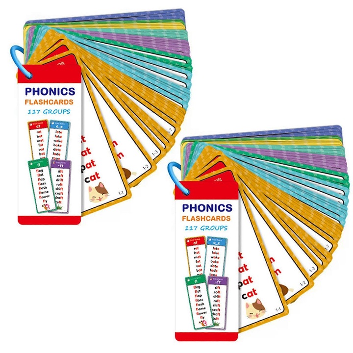 Set 60 carduri fonetice educative, 117 liste cuvinte, multicolor, 10x15cm