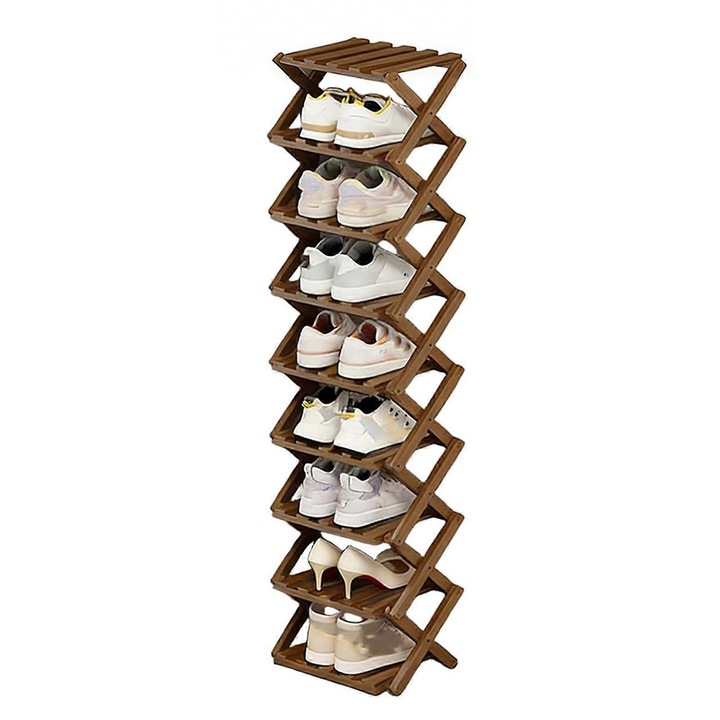 Raft pantofi pliabil 9 niveluri bambus maro 60x30x120cm