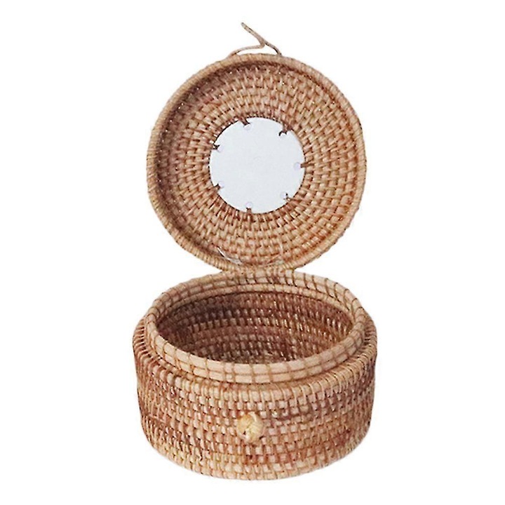 Cutie depozitare ceai ratan khaki 14x14x8cm