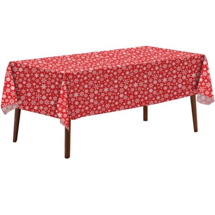 Téglalap alakú karácsonyi asztalterítő K0312-0730-BL13449, PE, piros/fehér, 137 x 274 cm