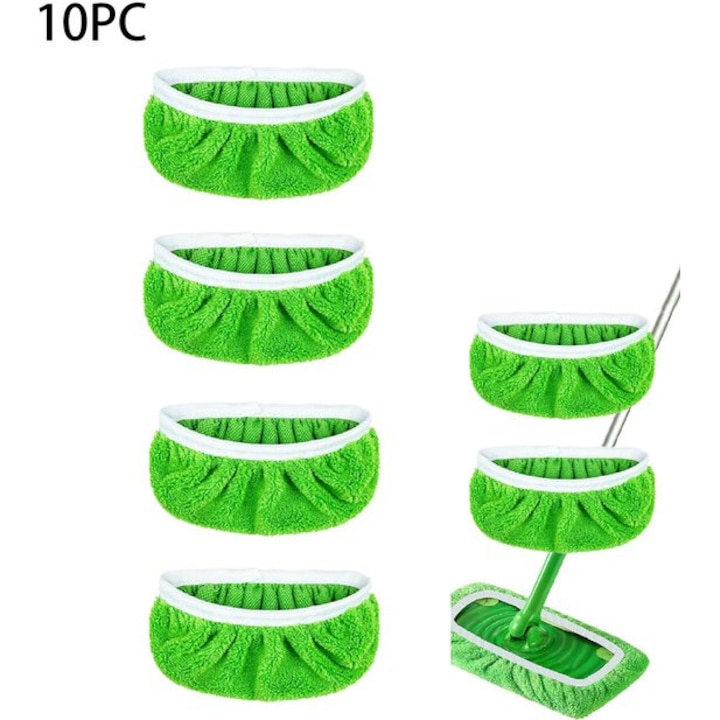 10 db újrafelhasználható mikroszálas felmosó kendő készlet, Swiffer kompatibilis, zöld, 45x11.5cm
