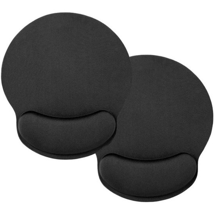 Ergonomikus egérpad csuklótámasszal, PU bőr, memóriahab, fekete, 25.5x23x2.7cm