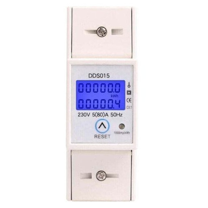 Egyfázisú villanyóra 80A moduláris, LCD kijelző, fehér, 80A
