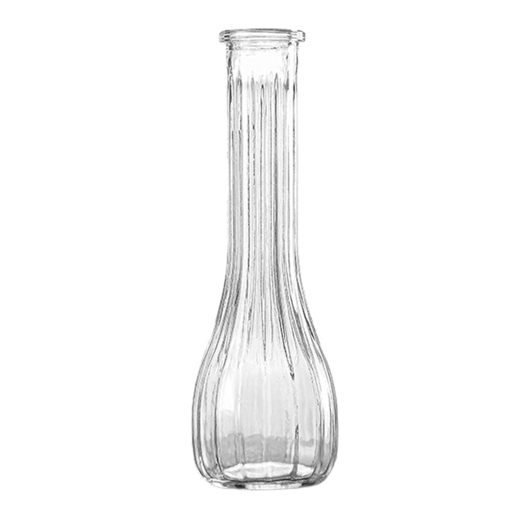 Vintage átlátszó üvegváza, dombormintás, 14cm