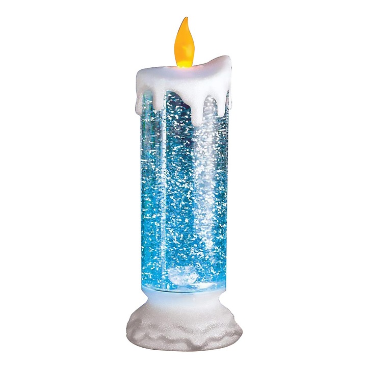 Lumanare LED electronica cu sclipici schimbator de culoare, rezistenta la apa, 25x8cm, alba