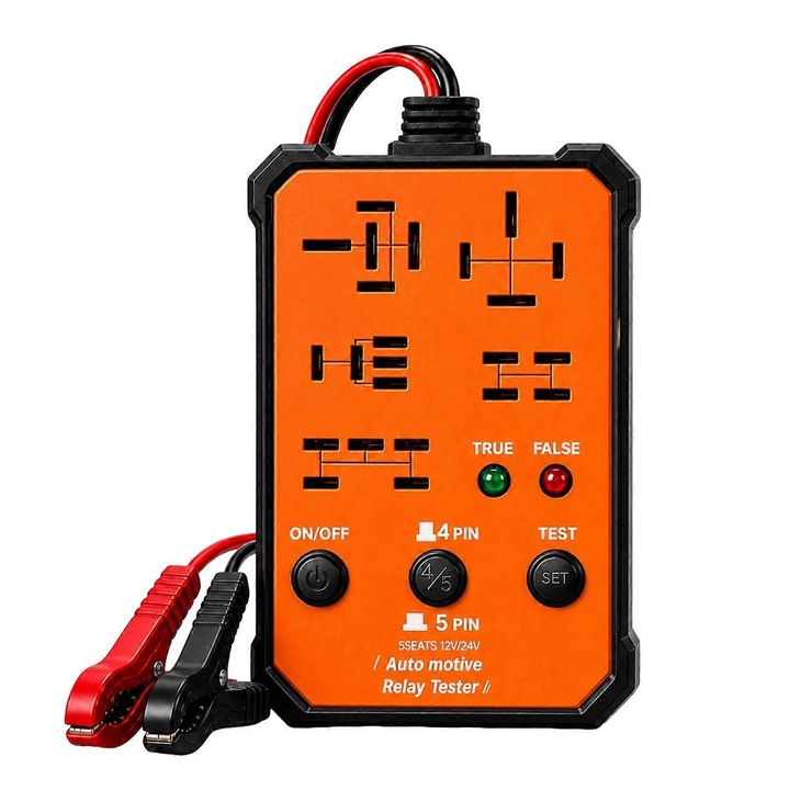 Univerzális autórelé teszter 12V-24V, 4 és 5 tűs, narancssárga