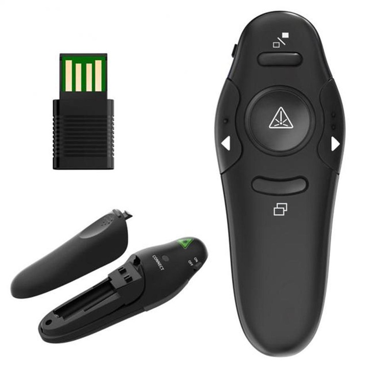 Telecomanda prezentare wireless multifunctionala, negru, 12.8x6.3x3.2cm