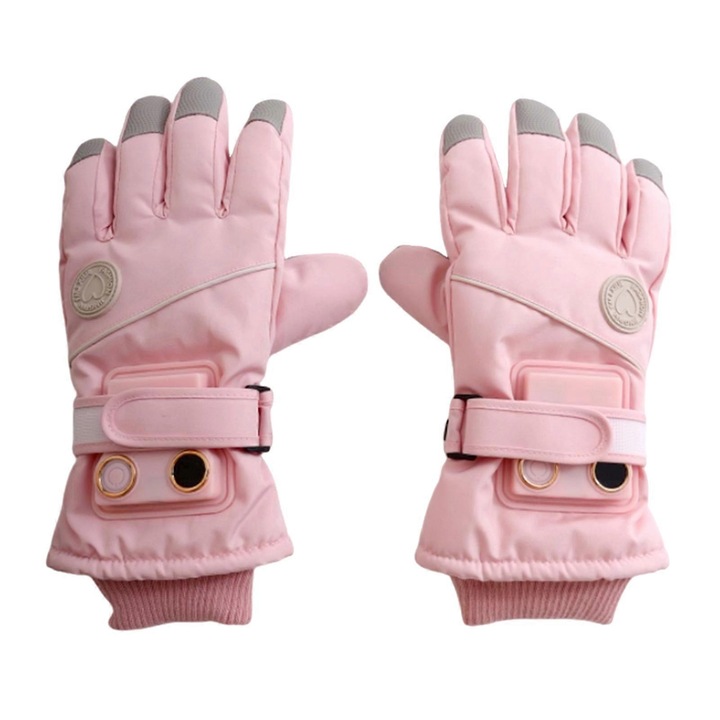Manusi incalzite, roz, unisex, 3 niveluri, touchscreen, impermeabile, marime universala