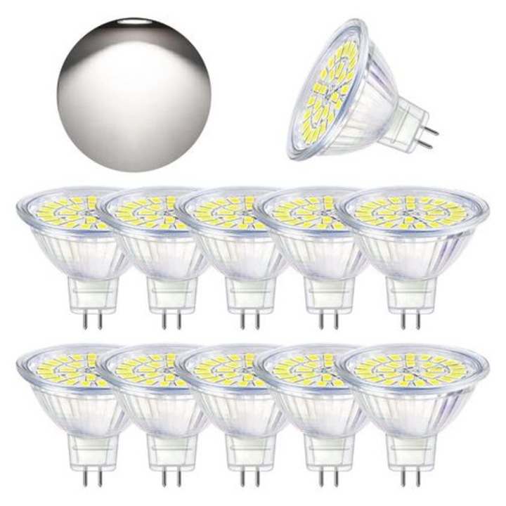 Комплект 10 LED крушки MR16 GU5.3 5W 6000K Студено Бяло 50x39mm 12V