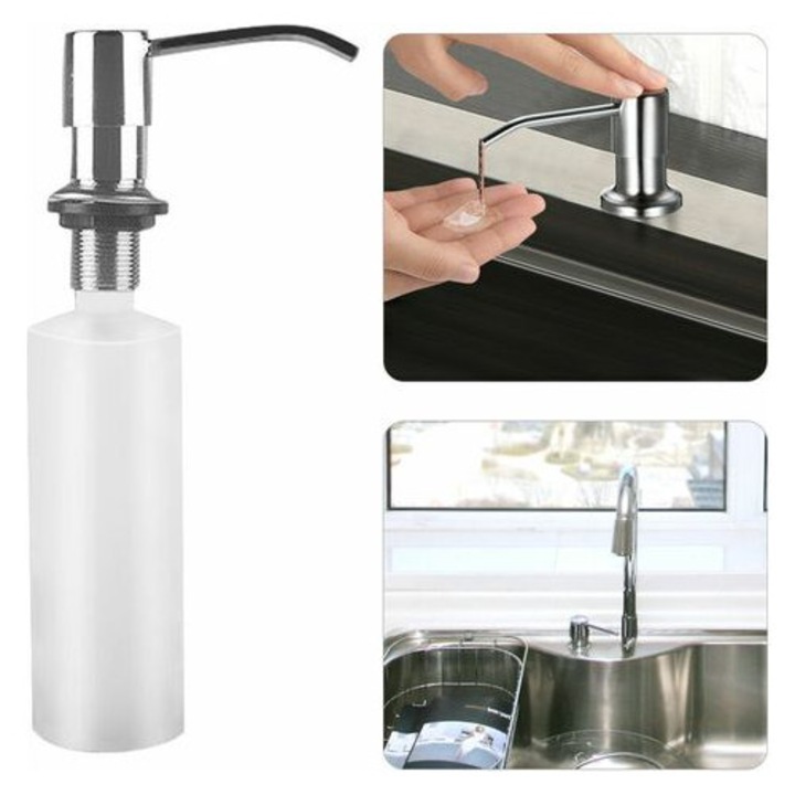 Mosogatószer adagoló, 300 ml, rozsdamentes acél és ABS, kézi, ezüst, 5,5x27 cm