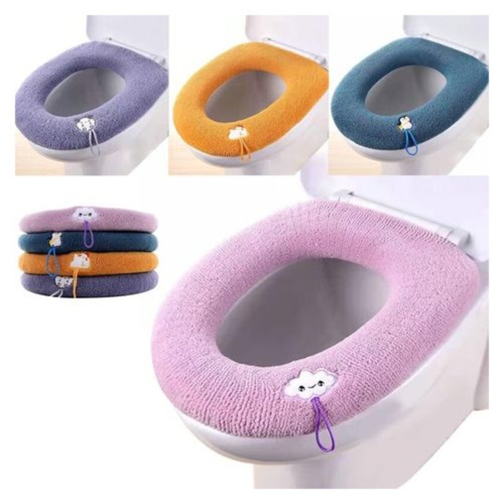 Set 4 huse scaun WC acrilic tricotat multicolor