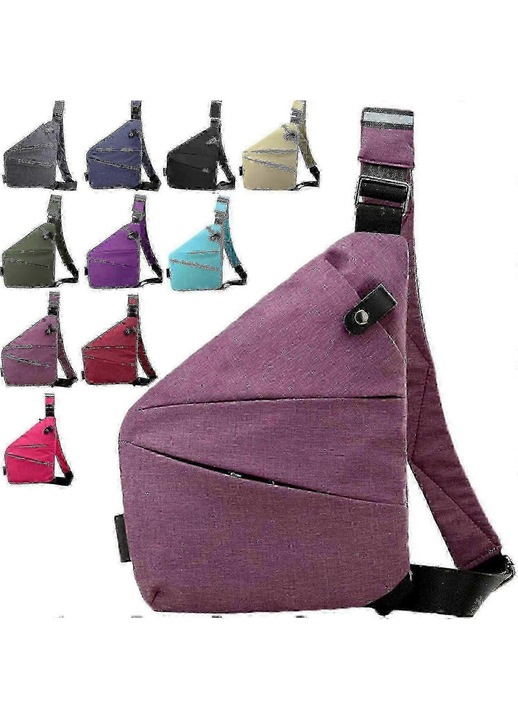 Geanta crossbody securizata, material Oxford impermeabil, violet, 45x55cm