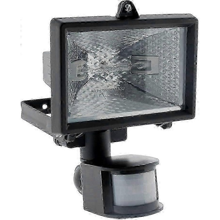Proiector halogen negru cu senzor, 120W, IP44, 12m, 180°, temporizator 9s-10min
