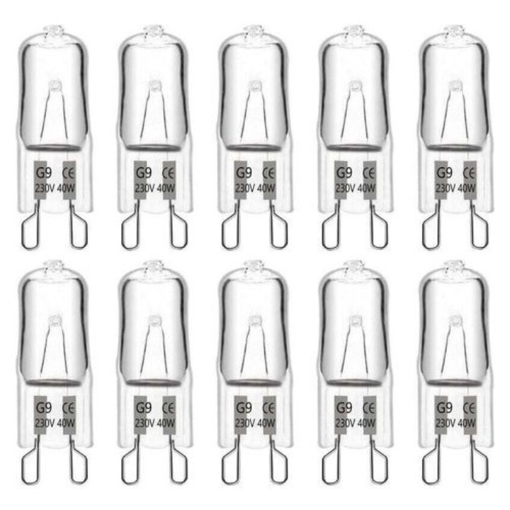 Комплект 10 халогенни крушки G9, 40W, топло бяло, 230V, 360°