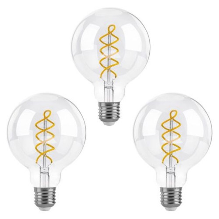 Комплект от 3 LED крушки E27 G80 Vintage, 6W, Топло бяла светлина, 550lm, 360°