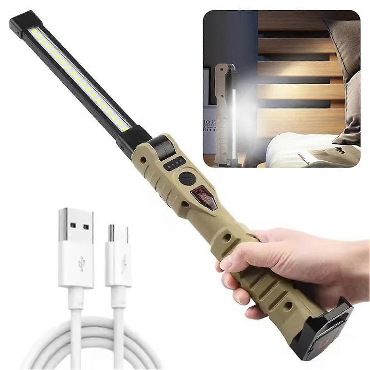 Lampa de lucru pliabila multifunctionala, LED COB, negru, 360° rotativ, magnetic, 4 moduri, dimensiuni standard