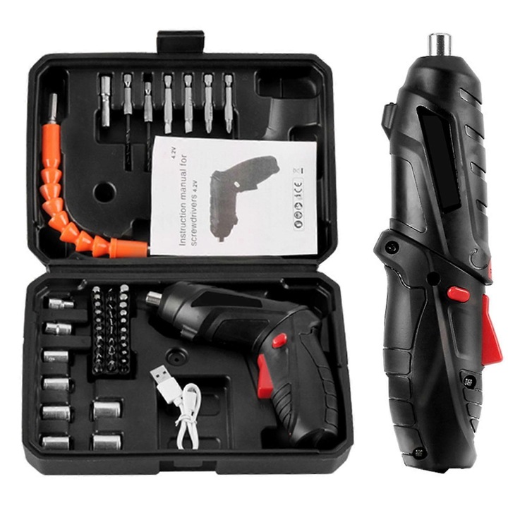 Surubelnita electrica portabila, 1800mAh, 4.2V, usoara, cu carcasa plastic, set