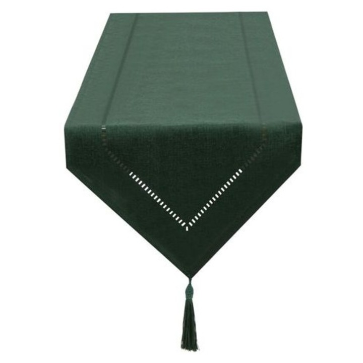Asztali futó, 32x180cm, sötétzöld, rojtokkal, elegáns design