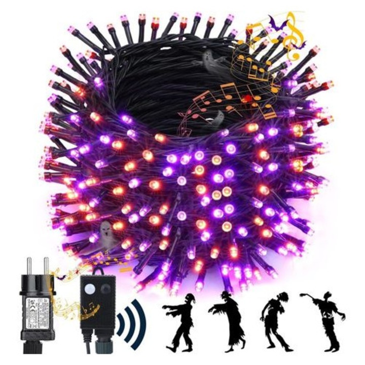 Ghirlanda luminoasa Halloween 22m 200 LED portocaliu-violet impermeabila