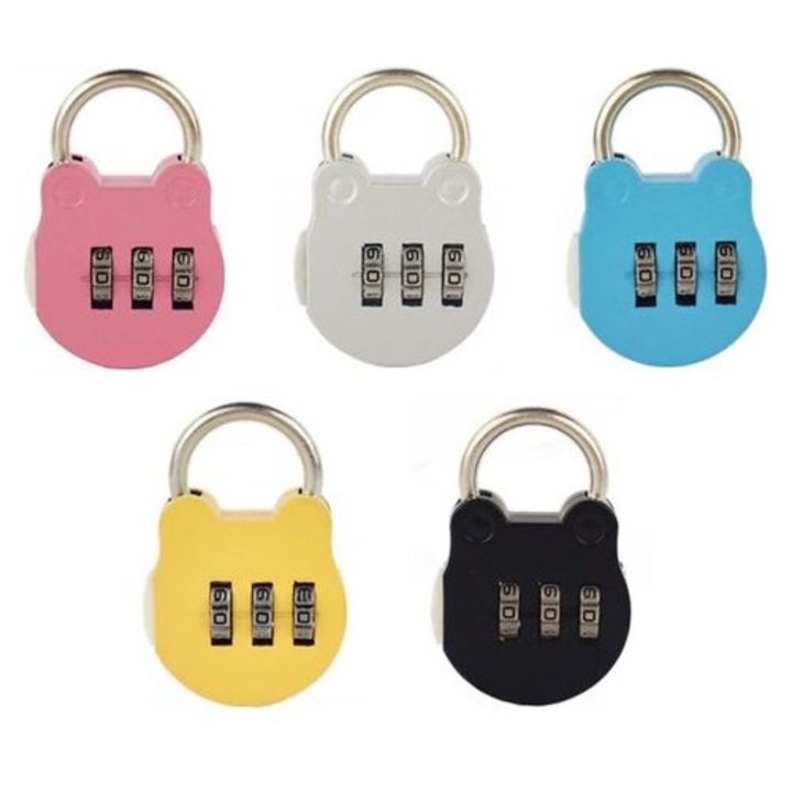 5 db színes mini lakat készlet, 3 számjegyű kombináció, 4.9x3.1cm