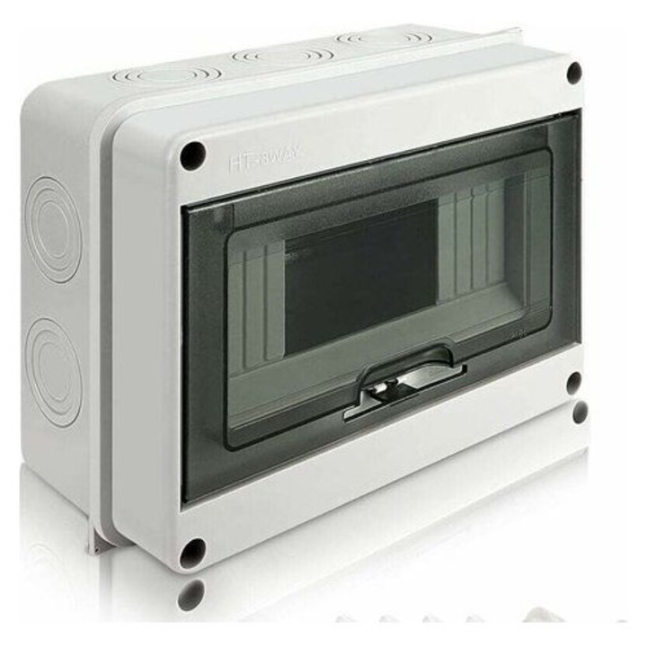 IP65 vízálló elektromos elosztószekrény, 1 soros, 8 modul, ütésálló, fehér, 8x20x10cm