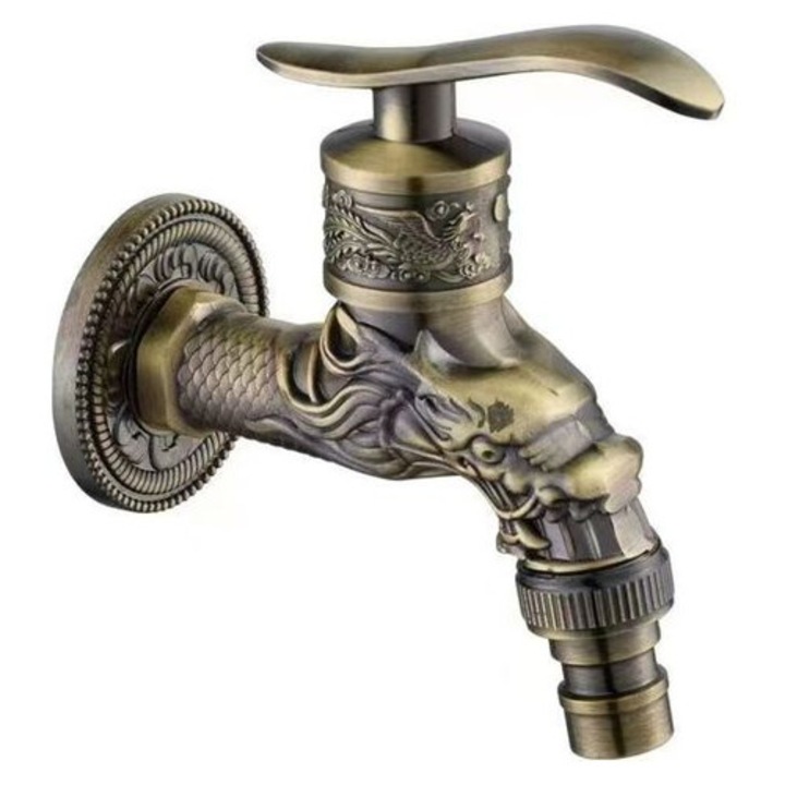 Retro fali csap sárgaréz faragott sárkány 1/2" antik