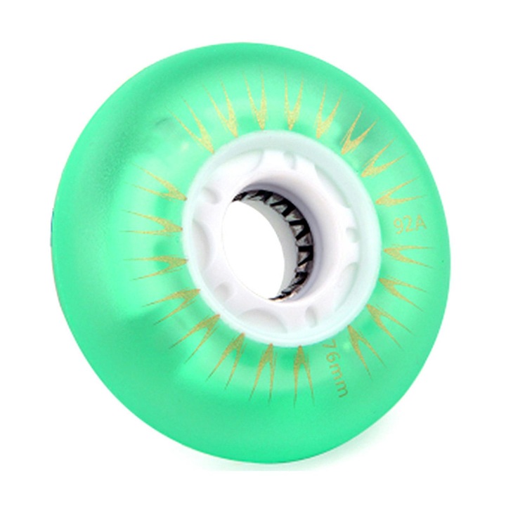 Görkorcsolya fékkerék, 76mm, zöld, ellenálló, világító