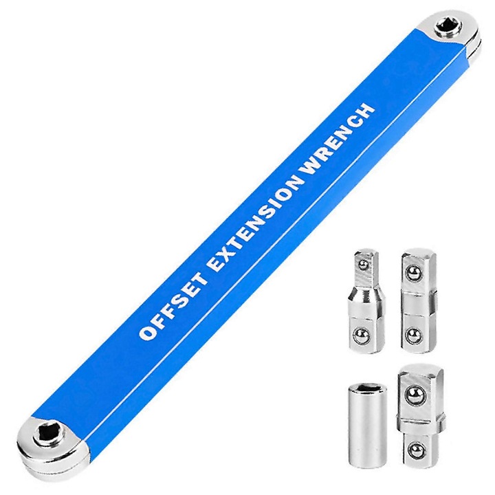 Cheie extensie multifunctionala cu 4 adaptoare, 1/4 3/8 1/2 inch, metal, ergonomic