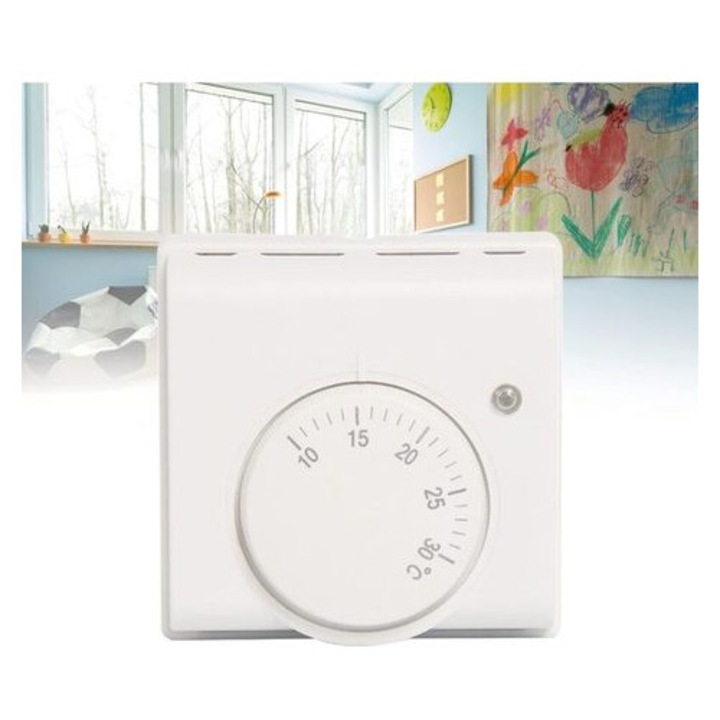 Mechanikus termosztát 220V állítható 10-30C forgatógombos padlófűtéshez