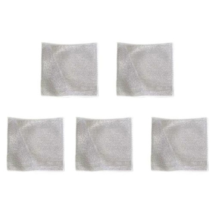 Set 5 lavete multifunctionale fil de otel, argintiu, 20x20cm, absorbante, reutilizabile, anti-zgarieturi