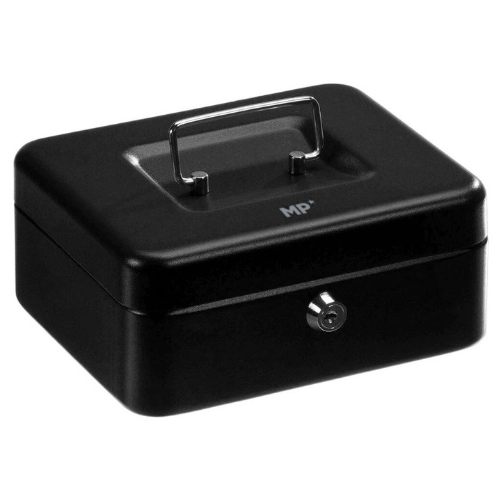 Метална кутия касетка за пари MP PA214-02 черна 19x14x7.5cm с ключ и дръжка