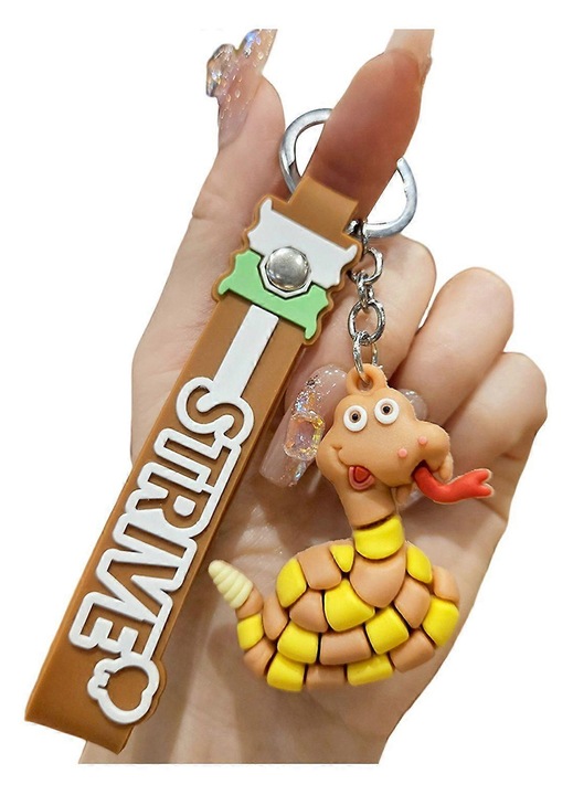 Kígyó PVC kulcstartó zsinórral, khaki, 5x4.8cm