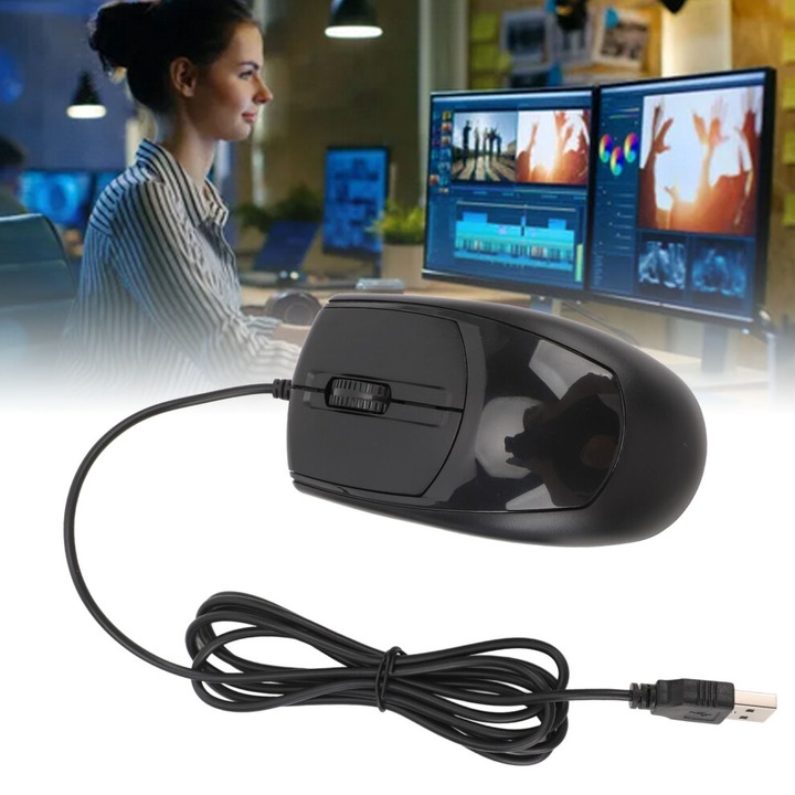 Ergonomikus vezetékes USB egér 1200 DPI csendes fekete 10x6x4cm