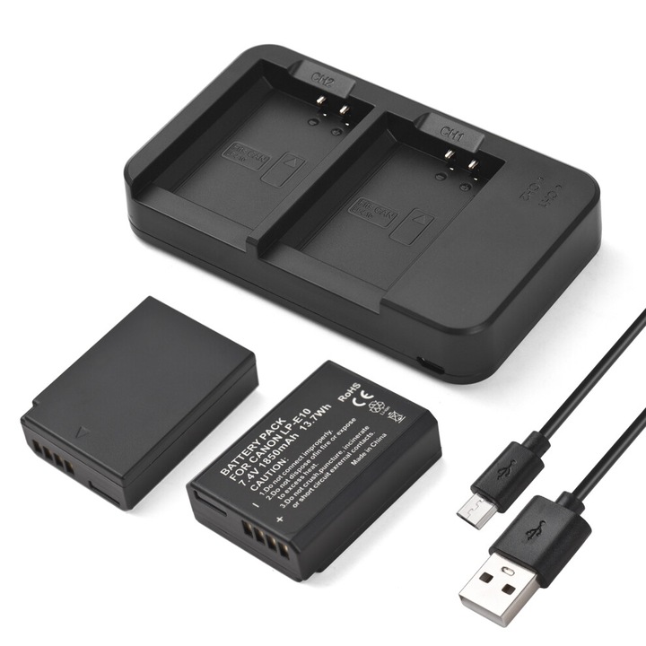 Kit incarcator baterii pentru camera, 2 baterii, USB, OEM