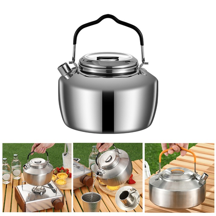 Rozsdamentes acél teafőző 1.5L hordozható 14x19cm kempingezéshez