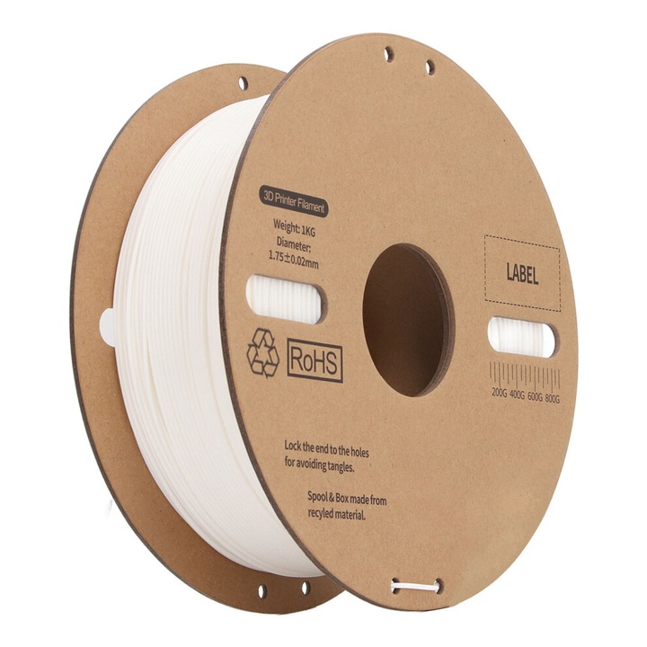 Filament PLA alb 1.75mm 1Kg precizie 0.02mm pentru imprimante 3D FDM