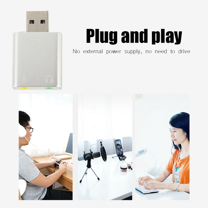 Placa sunet externa USB 2.0 7.1 canale aluminiu argintiu 28x11x42mm