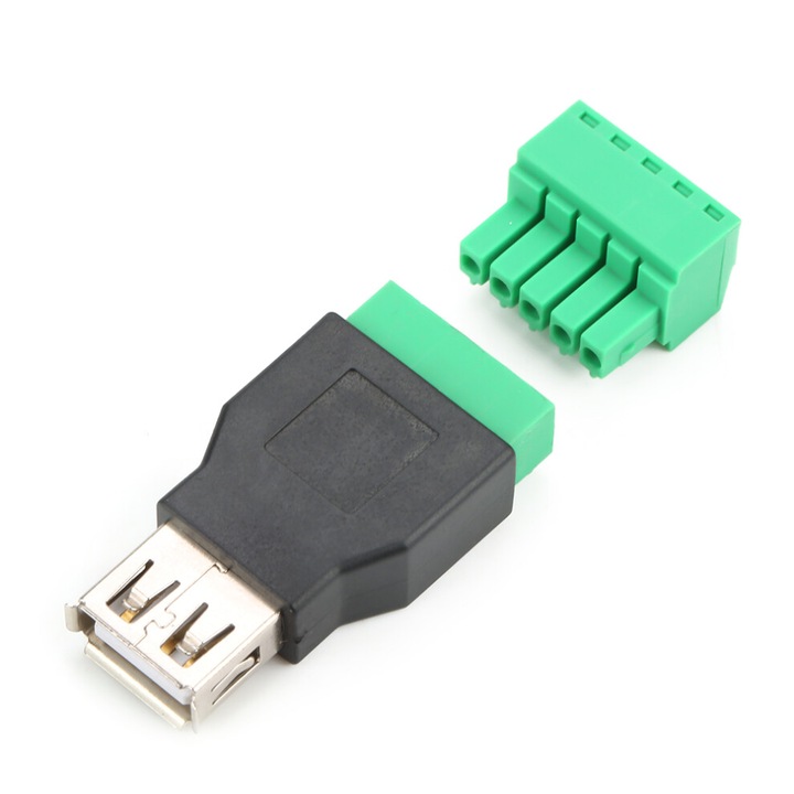 Adaptor USB tip A femela fara lipire set 2 bucati cupru plastic 5A