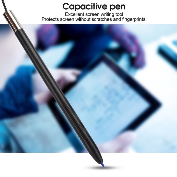 Stylus capacitiv negru cu fir elastic 90cm pentru navigator auto