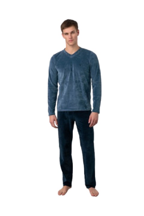 Férfi pizsama, Vamp, 17692, 2XL, velúr, kék