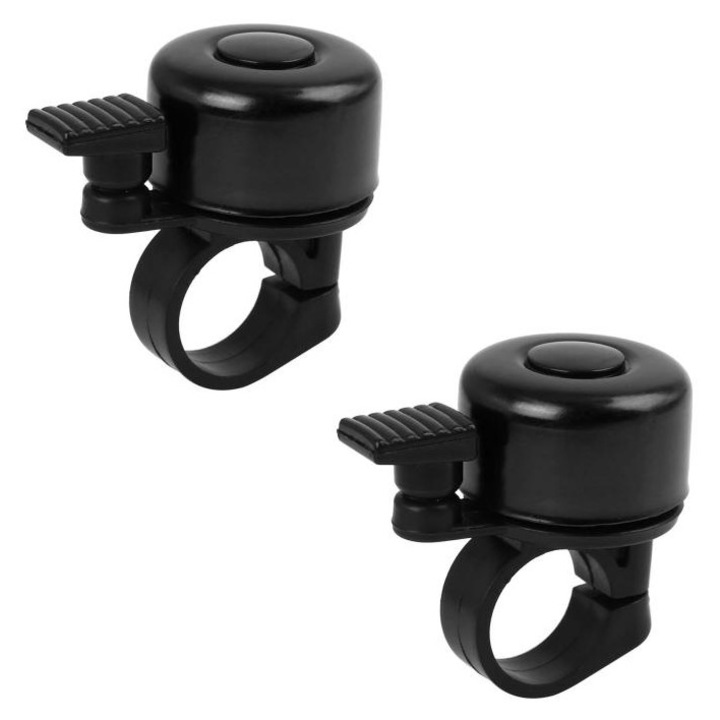 Sonerie bicicleta set 2 piese, aluminiu, negru, 5.2x3.5cm, zgomot clar