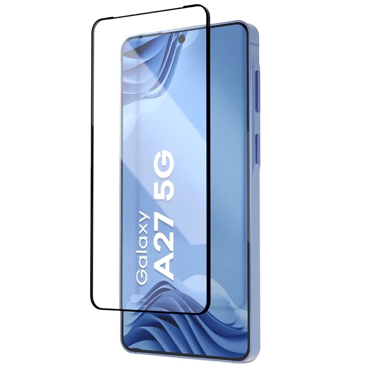 Set 2 folii sticla securizata Bizon Glass Aplikator Edge, Kit montare inclus, compatibile cu Samsung Galaxy A27 5G, Negru