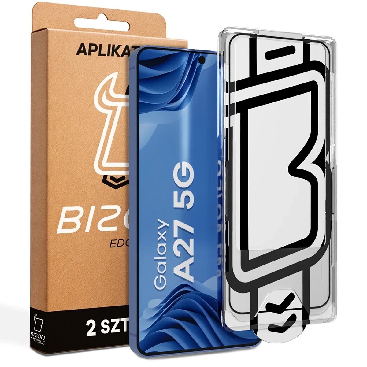 Set 2 folii sticla securizata Bizon Glass Aplikator Edge, Kit montare inclus, compatibile cu Samsung Galaxy A27 5G, Negru