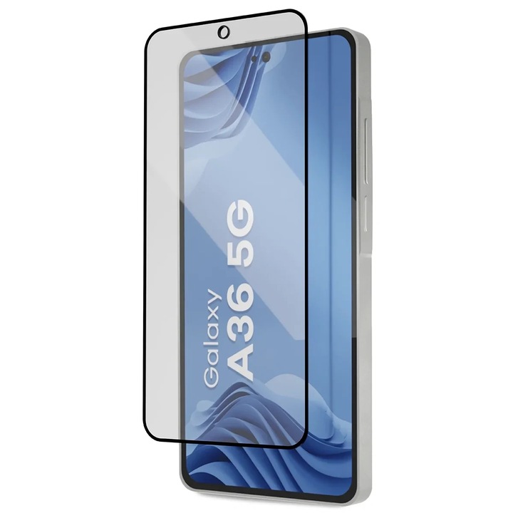 Set 2 folii sticla securizata Bizon Glass Aplikator Edge, Kit montare inclus, compatibile cu Samsung Galaxy A36 5G, Negru