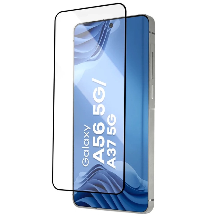 Set 2 folii sticla securizata Bizon Glass Aplikator Edge, Kit montare inclus, compatibile cu Samsung Galaxy A56 5G / A37 5G, Negru