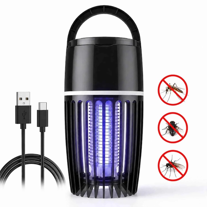 HASEPE® 5W Szúnyogriasztó Készülék, Rovarcsapda Lámpa, Elektromos Szúnyogriasztó Készülék Lila UV Fénnyel, Elektromos Kisüléses Rovarcsapda Lámpa, USB Tápellátás, Csendes Működés, Beltéri és Kültéri Használatra, Kompakt, Felfüggeszthető Vagy Asztali