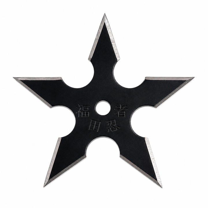 Stea Ninja Shuriken Metalica, 9 cm, Rozsdamentes Acél, Klasszikus 5-ágú Modell, Fekete/Ezüst, Gyűjteményhez és Dekorációhoz, Dalimag