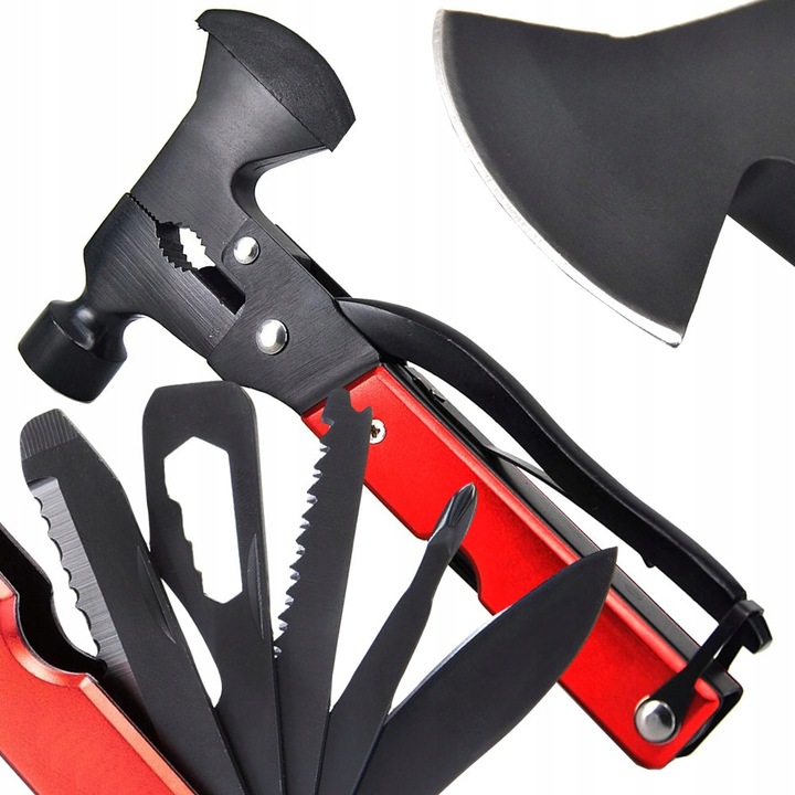 Unealta multitool multifunctional 17 în 1 Ayawaska, cu topor și ciocan, inclusă husă de transport, 18x9.5cm