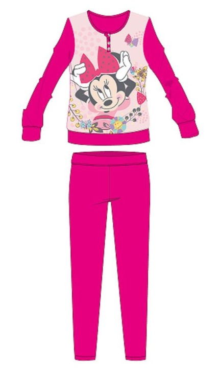 Детска зимна памучна пижама Disney Мини Маус - интерлок пижама - с флорален принт - розова - 110