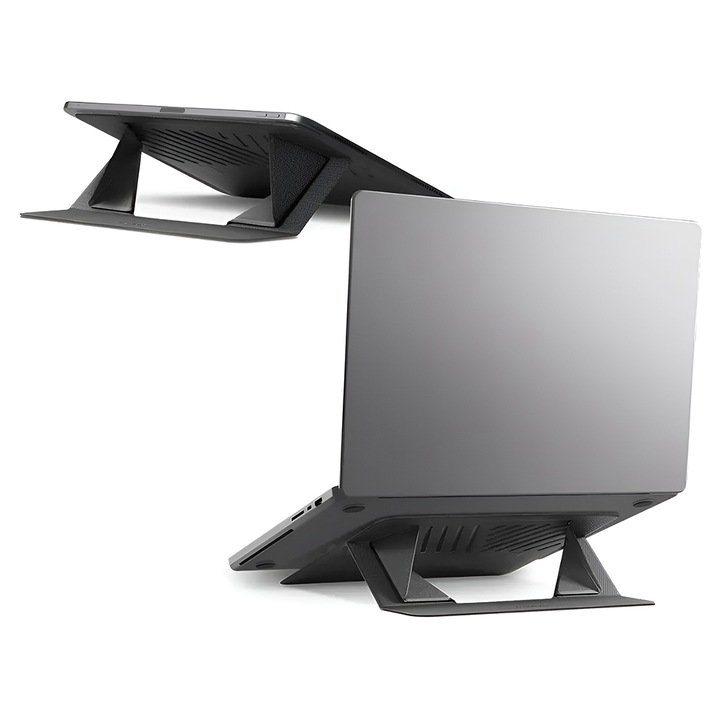 Laptop tartó, összecsukható, Slim modell, csúszásgátló, Fekete